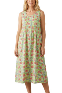 Nightdress: Cotton Nightdress - Green Pōhutukawa