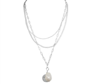 Jewellery: Steel Me Silver Triple Chain & Pearl Necklace