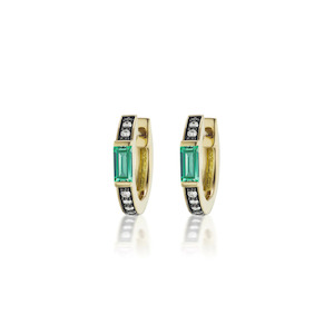 Products: OTTO 18 - carat gold, diamond and emerald huggie earrings Lulu's Collective