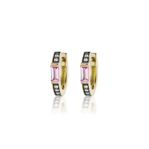 Products: OTTO 18 - carat gold, diamond and pink sapphire huggie earrings Lulu's Collective