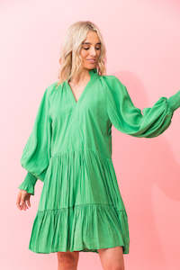 DRESSES: Alexia Floaty Dress Cotton - Green - CHARLO