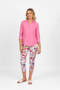 Plain Button Up Shirt with Rib Panels - Flamingo - VASSALLI