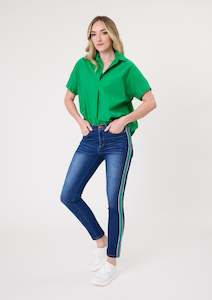 Back In Stock: Terissa Jean - Denim w Green Stripe - LEMON TREE
