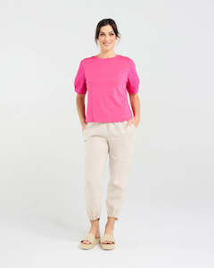 Ariane Broderie Sleeve Tee - BLACKSTONE