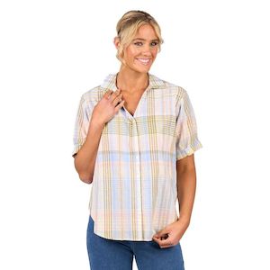 Drop Shoulder Shirt Rounded Hem - Blue Check - VASSALLI