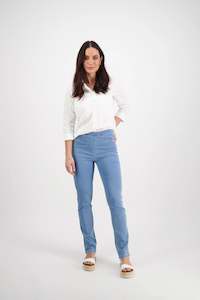 Slim Leg Full Length Lightweight Denim Pull On - Ice - VASSALLI