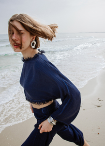 Products: Linen Navy Crop Blouse