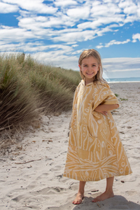 Kids Hooded Poncho-Mustard