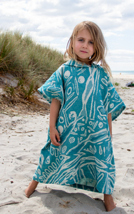 Kids Hooded Poncho-Turquoise