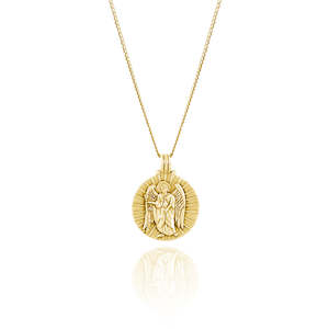 Saint Pendants: 9KT SOLID GOLD St Gabriel - Archangel Saint of Communication Necklace - Gold