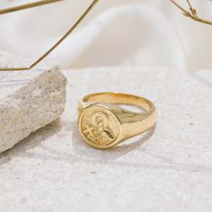 Signet Rings: 9KT SOLID GOLD St Gerard Patron Saint of Motherhood Signet Ring