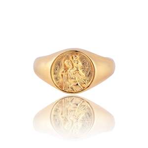 Signet Rings: St Christopher Patron Saint of Travel Signet Ring - Gold