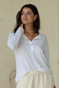 Tops Shirts: ORGANIC COTTON HARVEY HENLEY - Coconut White