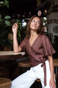 Island Clothing: LILY WRAP TOP - Espresso