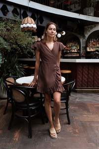 Island Clothing: DAPHNE WRAP DRESS - Espresso