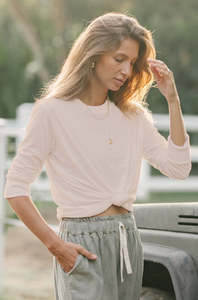T Shirts: ORGANIC COTTON TOMMY TOP - Macadamia **Plant Dyed**