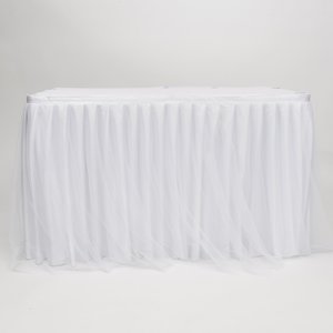 Tulle and Ice Silk Layered Table Skirting - White (5.2m) - Includes Clips