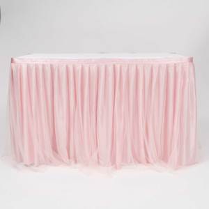 Tulle Table Skirting: CLEARANCE Tulle and Ice Silk Layered Table Skirting - Blush (3m) - Includes Clips
