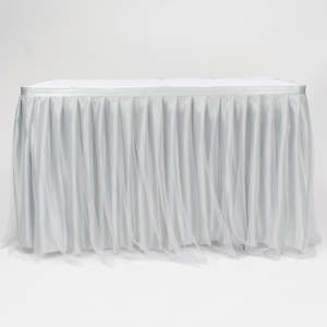 Tulle and Ice Silk Layered Table Skirting - Silver (3m) - Includes Clips