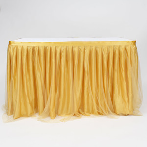 Tulle and Ice Silk Layered Table Skirting - Gold (3m) - Includes Clips