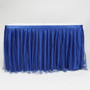 CLEARANCE Tulle and Ice Silk Layered Table Skirting - Royal Blue (3m) - Includes Clips
