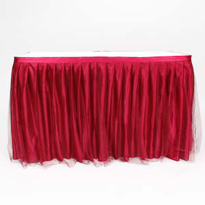 CLEARANCE Tulle and Ice Silk Layered Table Skirting - Burgundy (3m) - Includes Clips