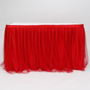Tulle and Ice Silk Layered Table Skirting - Red (3m) - Includes Clips