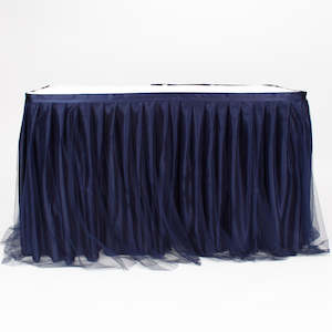 CLEARANCE Tulle and Ice Silk Layered Table Skirting - Navy Blue (3m) - Includes Clips