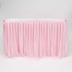 Tulle and Ice Silk Layered Table Skirting - Light Pink (3m) - Includes Clips