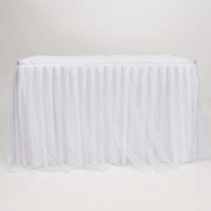 Tulle and Ice Silk Layered Table Skirting - White (3m) - Includes Clips