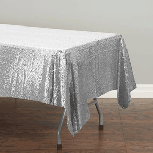 Christmas Tablecloths And Christmas Overlays: Silver Sequin Tablecloth 125x240cm