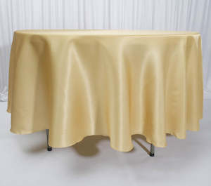 Round Christmas Tablecloths: Gold Round Satin Tablecloth Overlay (230cm)