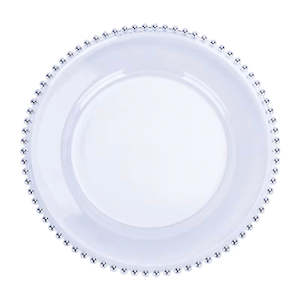 Christmas Table Linen And Decorations: Clear Beaded Charger Plate Set - Silver (32cm)