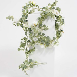 Christmas Centrepieces And Christmas Decorating Accessories: Eucalyptus, Silver Dollar Eucalyptus & Rose Garland Slim (2m)