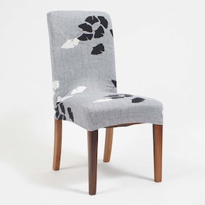 The Look Red Gold Green White Christmas Setting: CLEARANCE Lycra Dining Chair Covers (Toppers) - Light Grey With Leaf Pattern