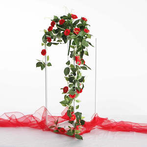 The Look Red Gold Green White Christmas Setting: CLEARANCE Red Rose (3cm) Flower Waterfall Bouquet - 1m