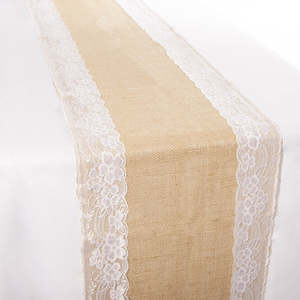 The Look Red Tulle And Hessian Boho Christmas: Hessian and Lace Table Runners (lace edging) 30cm x 275cm