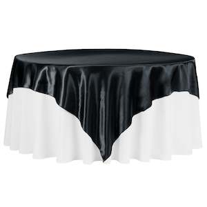 Round Banquet Table 2 4m Wide: Black Square Satin Tablecloth Overlay (230x230cm)