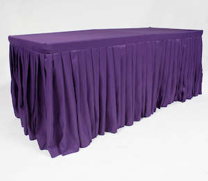 The Look Purple Gold Champagne And White Party Linen Setting: Purple Fitted Tablecloth with Pleated Table Skirting for 6ft Trestle Tables