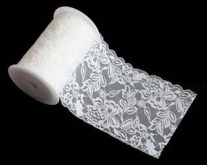 CLEARANCE Floral White Lace Fabric Roll - 22m Length