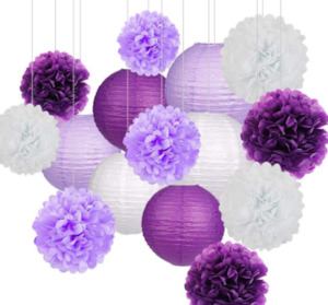CLEARANCE Paper Lantern Pom Pom Set  - Purple