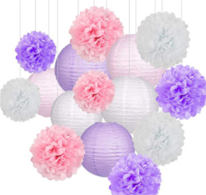 CLEARANCE Paper Lantern Pom Pom Set - Pastel Pink & Lavender