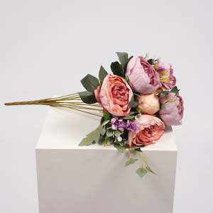 Roses: Artificial Rose Flower Bouquet (10cm heads) - Blush Peach and Mauve - Spray Style
