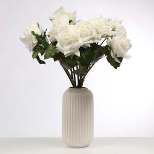 Artificial Rose Blossomed Stem - White