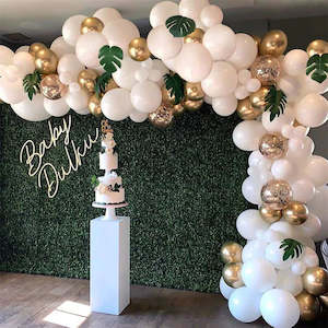 CLEARANCE Balloon Garland Kit - White, Gold & Green Leaf (98pc)
