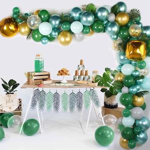 CLEARANCE Balloon Garland Kit - Jungle - Green & Gold with Leaves (167pc)