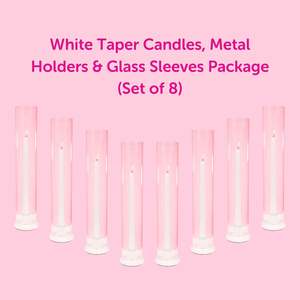 Candle Holders And Candelabra: White Taper Candles, Metal Holders & Glass Sleeves Package (Set of 8)
