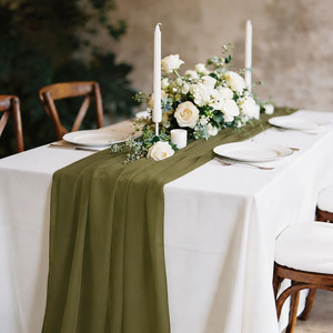 Christmas Table Runners: Chiffon Table Runner - Olive Green