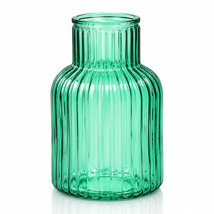 Ribbed Glass Bottle Vase - Turquoise (13x20cm)