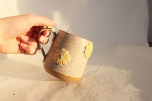 Products: Flower Mug - speckled yellow matte white